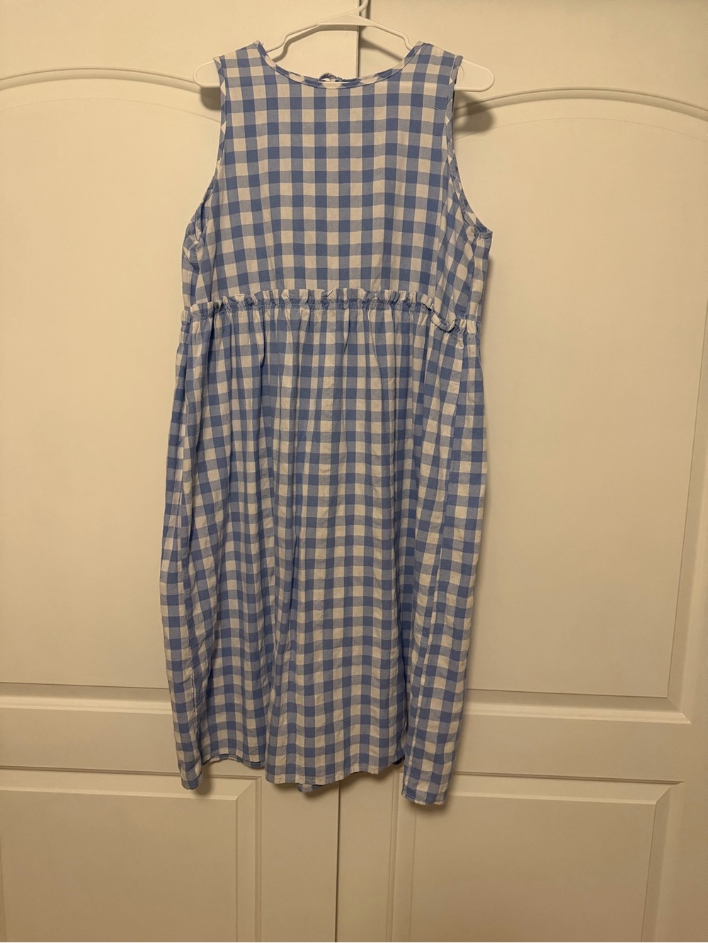 SHEIN Blue and White Gingham Sleeveless Midi Dress